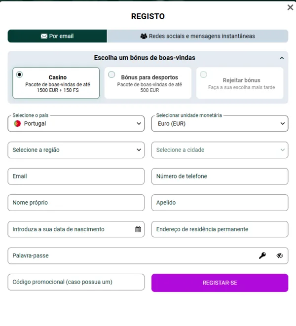 spinbetter signup page